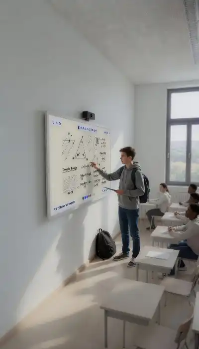 Docente explicando con pizarra interactiva EDUBOARD en aula